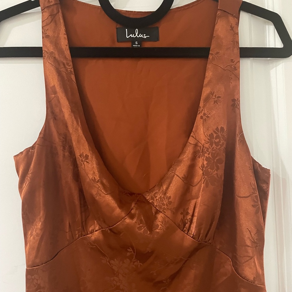 Lulu's Copper Satin Slip Midi Dress - Picture 8 of 8